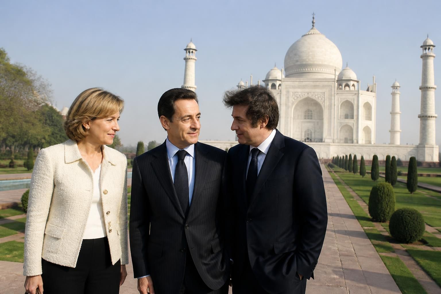 découvrez la photo exclusive de valérie pécresse, nicolas sarkozy et jean-louis borloo réunis lors de leur visite historique au taj mahal le 26 janvier 2008, uniquement sur purepeople.com.