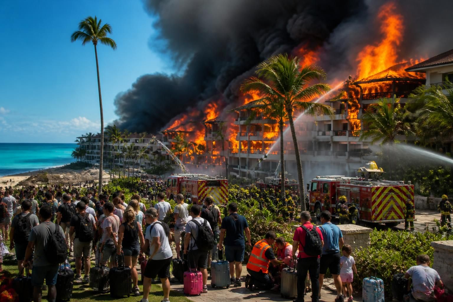 un incendie majeur dévaste un complexe hôtelier en république dominicaine, faisant un mort et provoquant l'évacuation de 1 700 personnes, selon tf1 info.