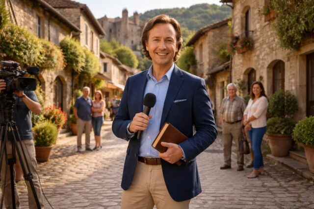Stephane-Bern-en-plein-tournage-a-Saint-Antoine-lAbbaye-toujours-choye-comme-le-Village-prefere-des-Francais-Radio-France-640x427 Clarification] Faux ! Stephen King ne s'est pas inspiré du tueur en série John Wayne Gacy pour créer Ça - Stephen King France