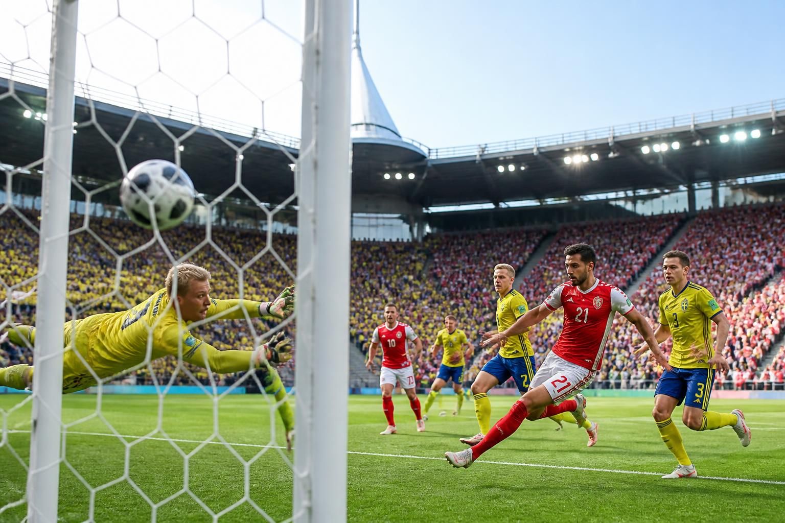 revivez la première mi-temps intense entre la suède et la tunisie avec un score de 2-1, incluant le but décisif de rekik.