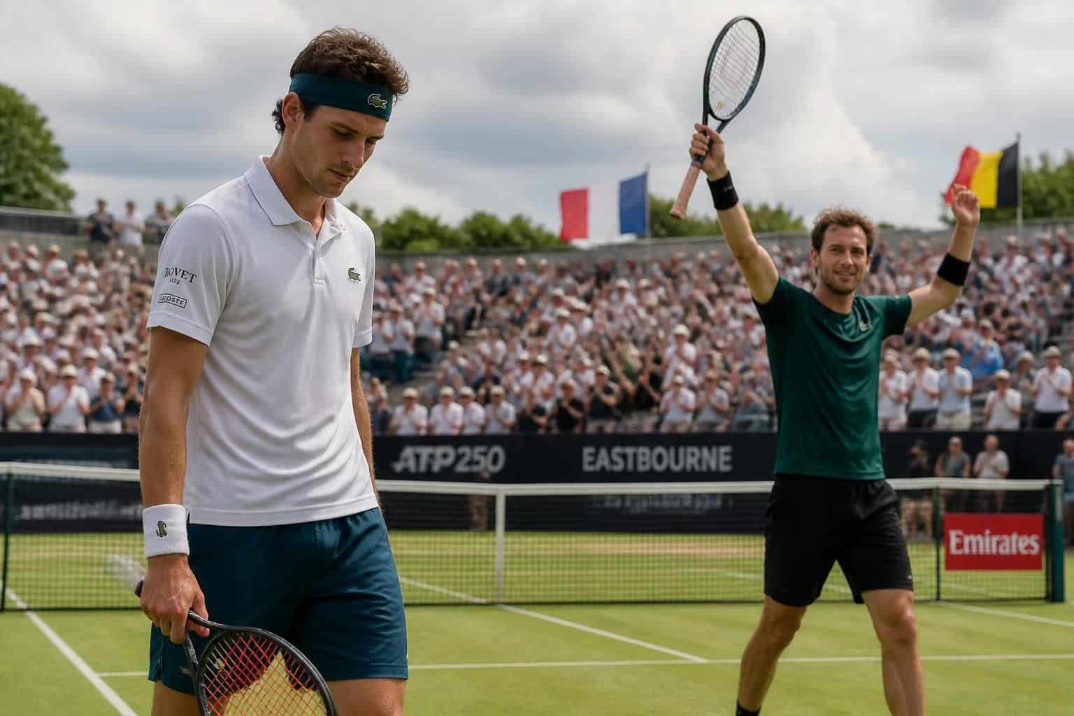 revivez la finale d'eastbourne où ugo humbert s'incline face à zizou bergs dans un match intense de tennis.