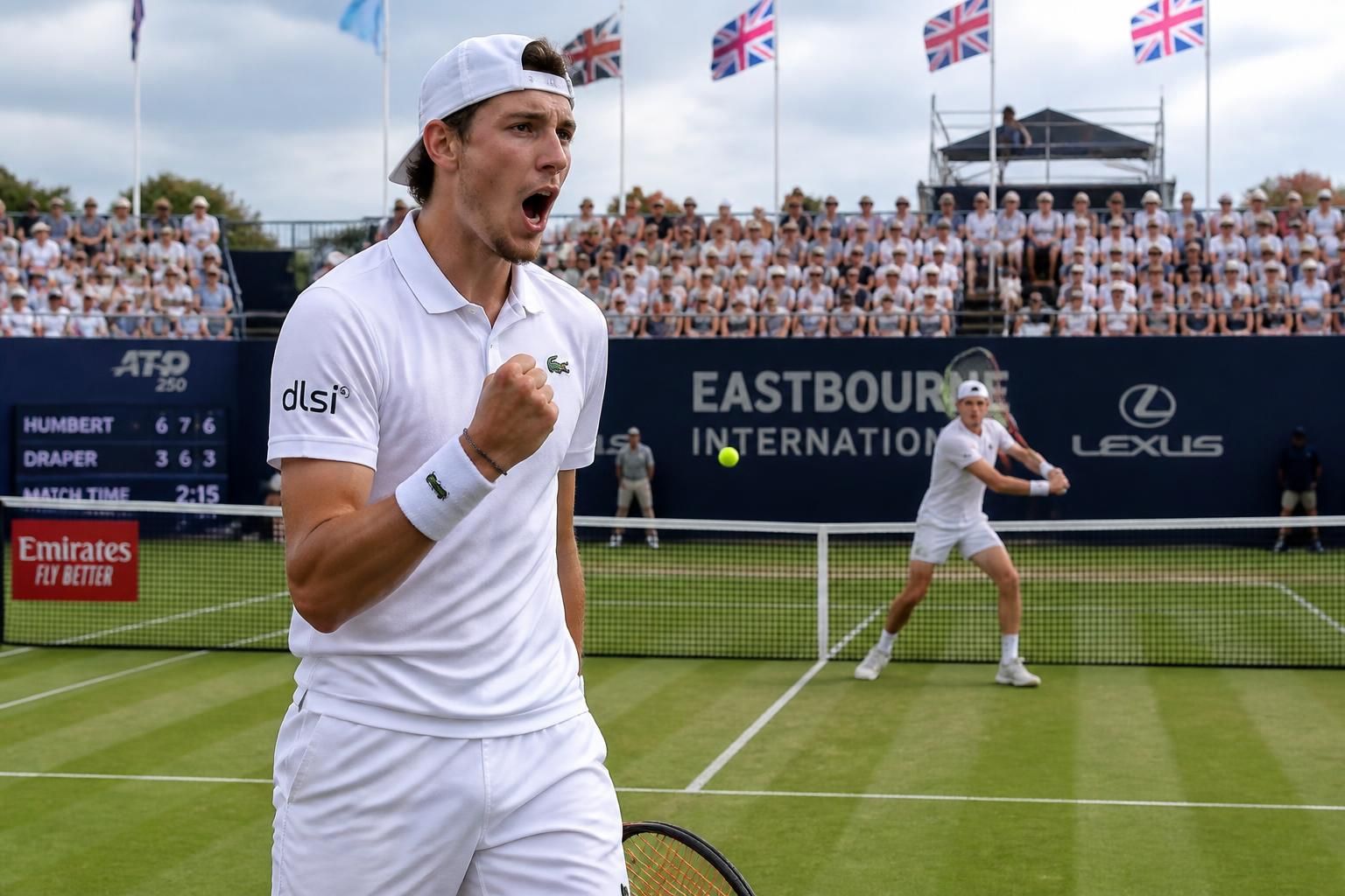 ugo humbert a remporté son match contre jack draper et se qualifie pour la finale du tournoi d'eastbourne, offrant une performance impressionnante sur le court.