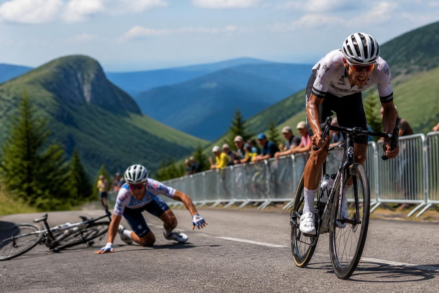 suivez les moments forts du tour auvergne rhône-alpes : seixas chute puis reprend son rythme, mais concède plus d’une minute à del toro au sommet du grand colombier, selon le figaro.