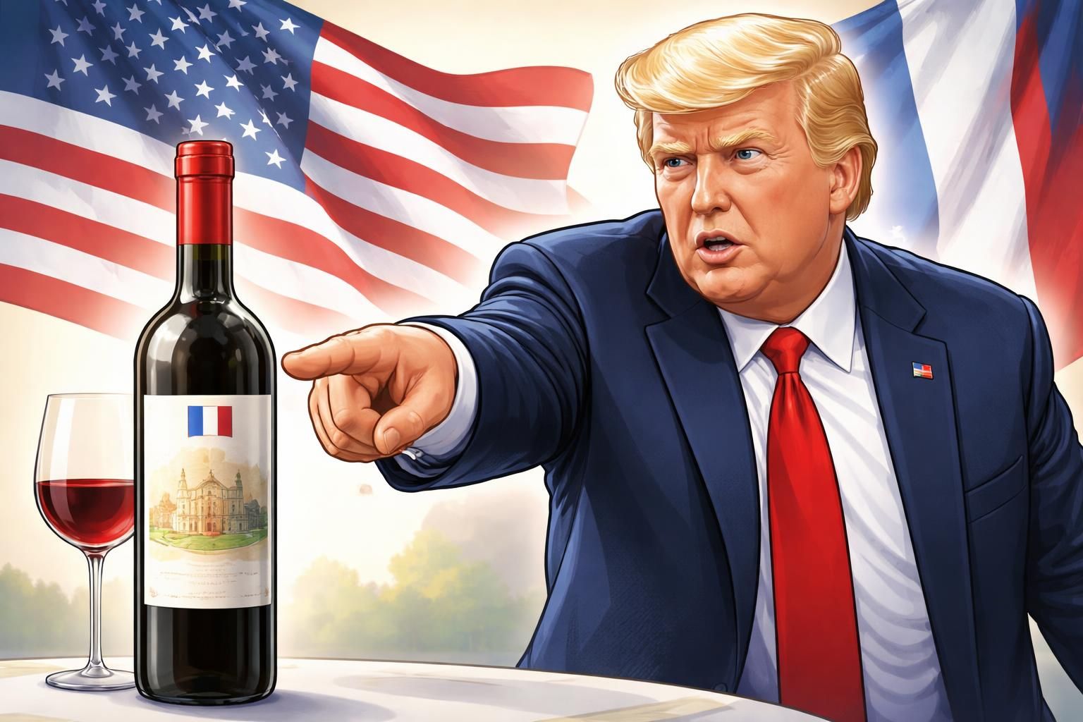 trump menace d'imposer une taxe de 100 % sur les vins français en réponse à la taxe numérique, exacerbant les tensions commerciales entre les états-unis et la france.