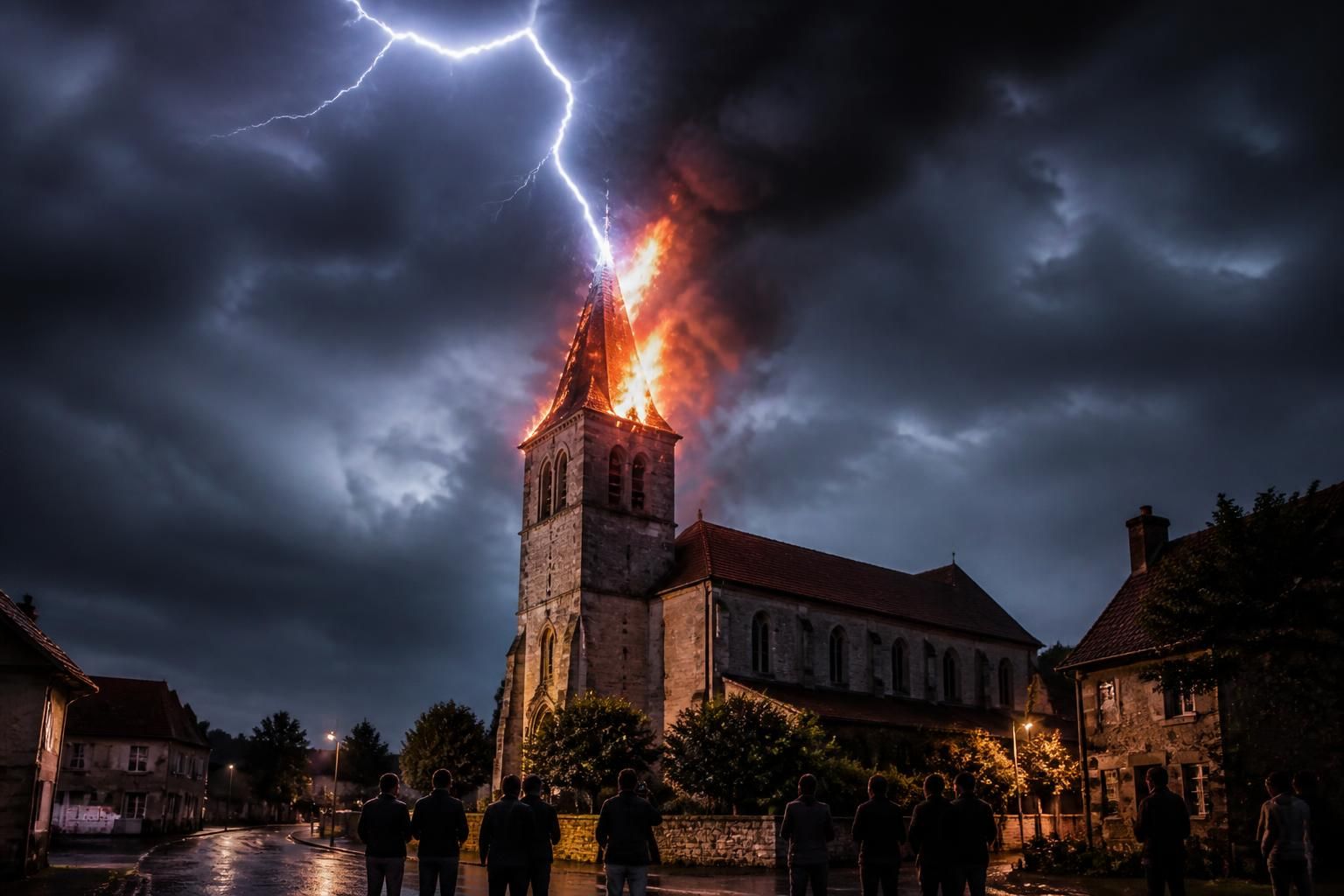 un éclair frappe le clocher de montmorot, déclenchant un incendie spectaculaire. heureusement, l’église veille à la sécurité des habitants pour éviter le pire.
