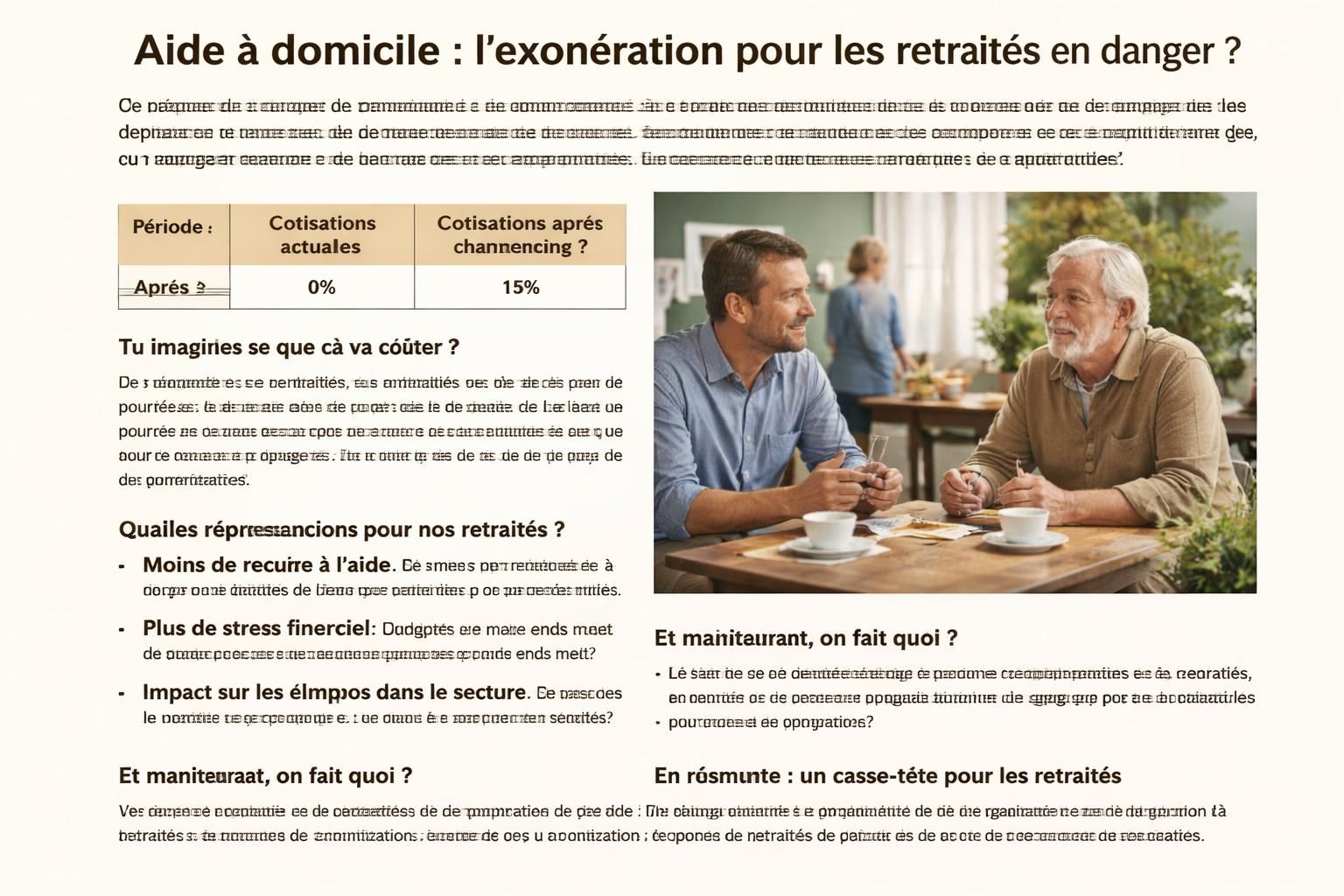 découvrez comment l'exonération des cotisations pour l'aide à domicile, une mesure essentielle pour les retraités, est aujourd'hui menacée, entraînant une mauvaise surprise pour les bénéficiaires.