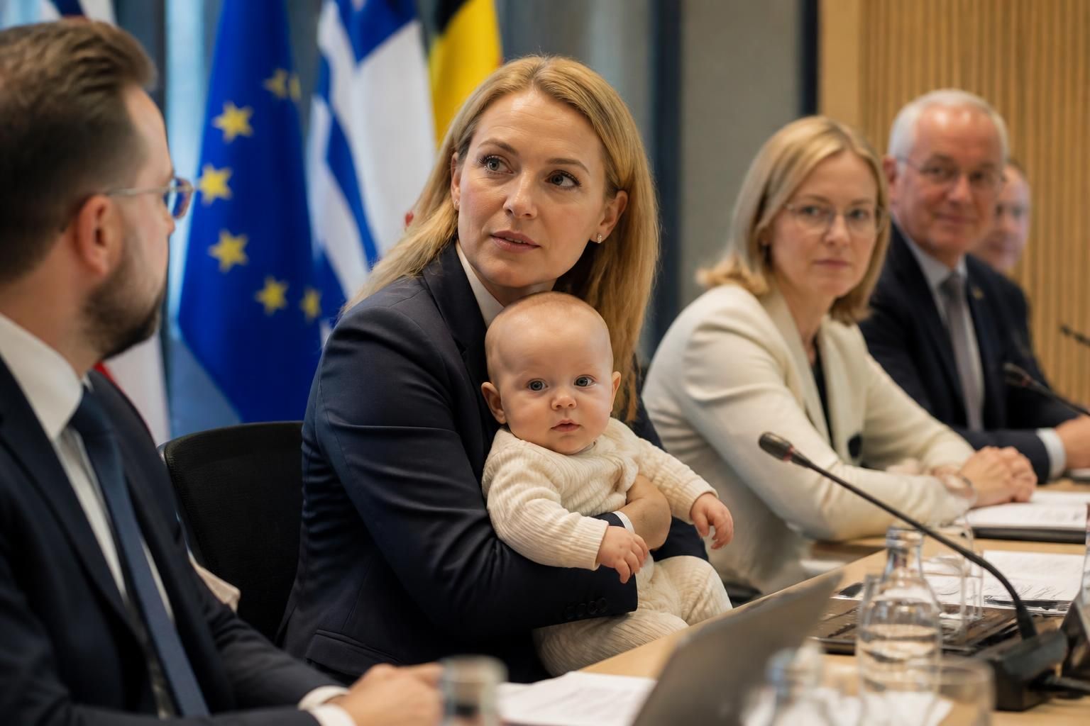 vidéo : une ministre suédoise montre l'exemple en participant à une réunion européenne avec son bébé, illustrant conciliation travail et vie familiale.