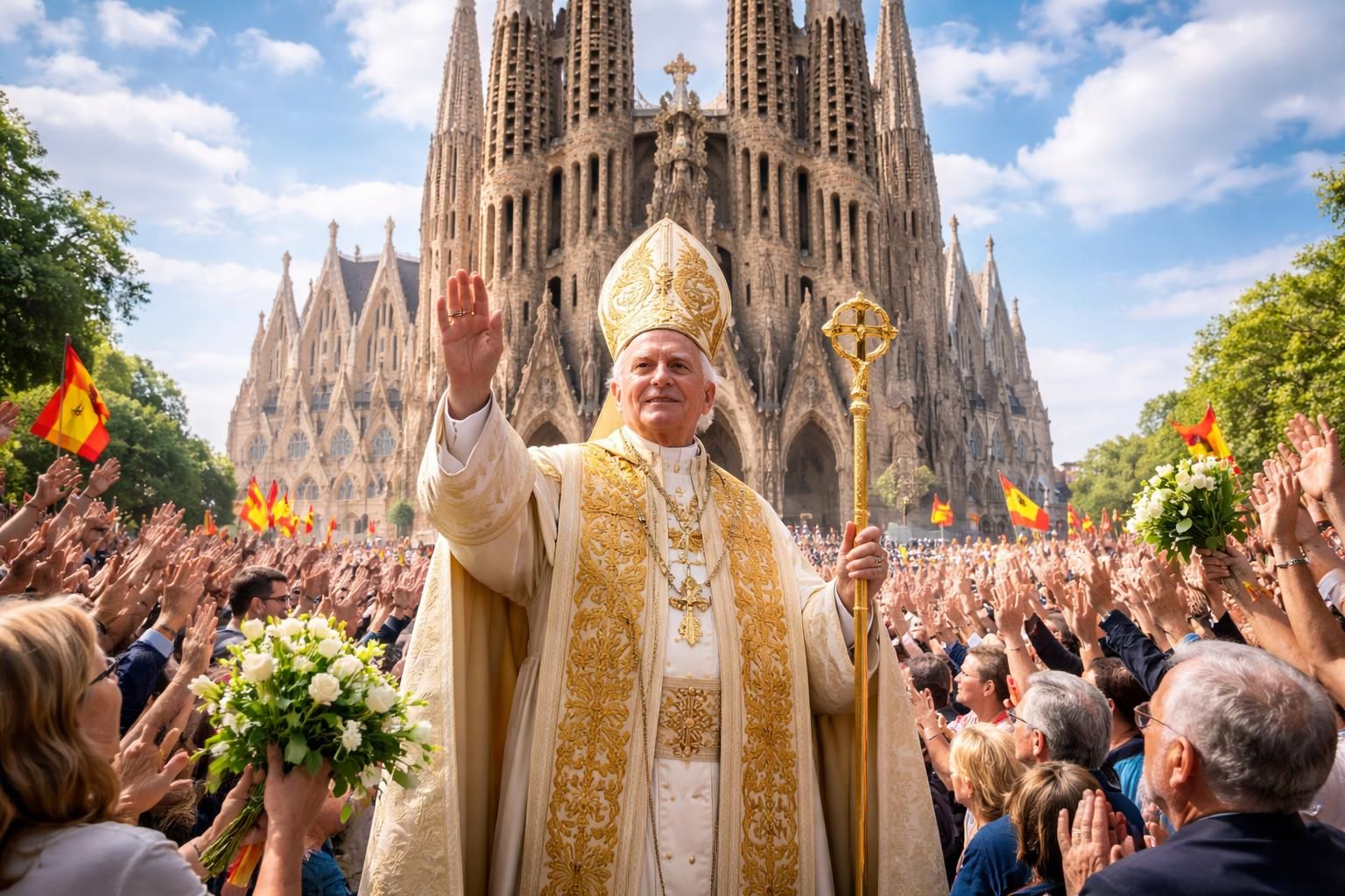 découvrez l'acclamation de léon xiv à la sagrada familia de barcelone, l’église la plus haute du monde, lors de l'événement « viva el papa ! » célébrant une étape historique et spirituelle.