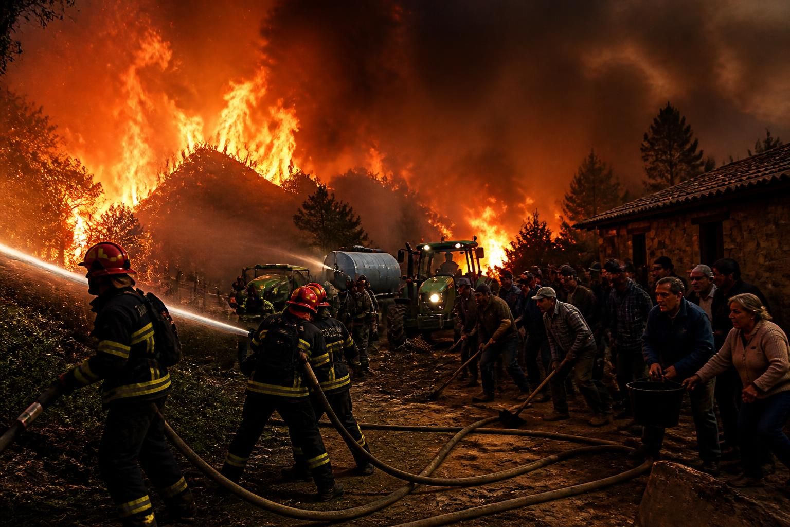 à nervieux, pompiers et agriculteurs s'allient pour combattre un incendie majeur aux flammes impressionnantes, mobilisant leurs forces pour protéger la région.