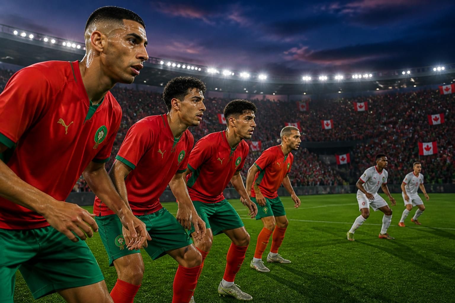 découvrez les titulaires marocains hakimi, bouaddi, el aynaoui et saibari lors du match maroc-canada en coupe du monde 2026, un rendez-vous crucial pour les lions de l'atlas.