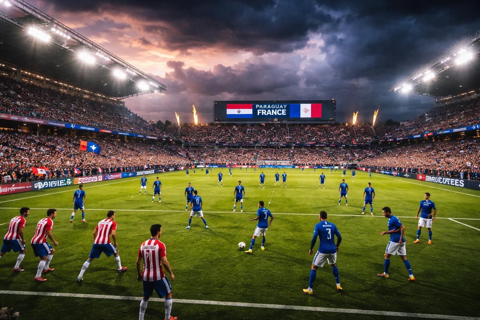 suivez en direct le match paraguay vs france avec un spectacle à l'américaine avant le grand choc. les orages s'éloignent, laissant place à un duel sud-américain passionnant pour les bleus.