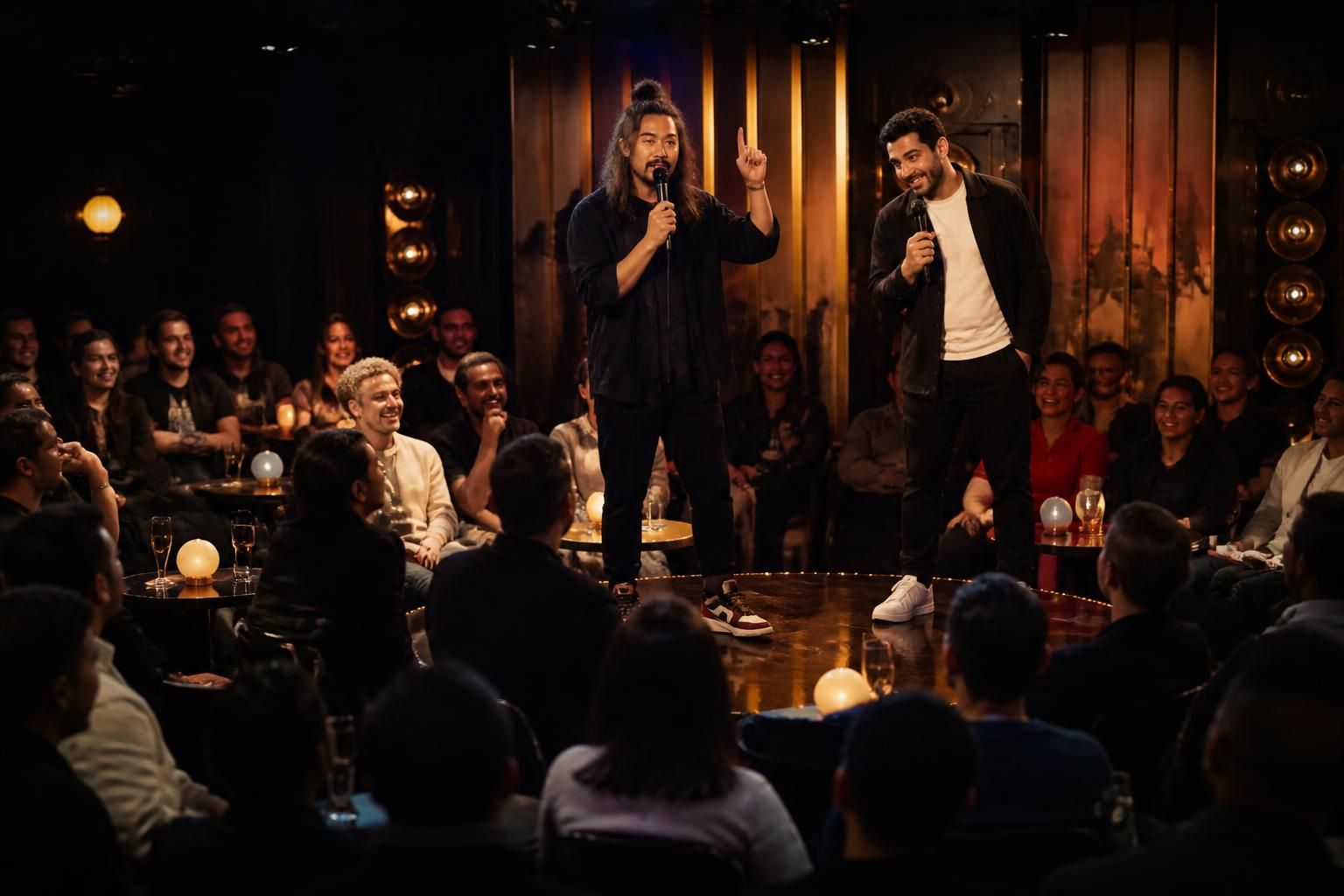 le jamel comedy club célèbre avec émotion ses talents incontournables, bun hay mean et wahid bouzidi, dans un hommage vibrant et chaleureux.