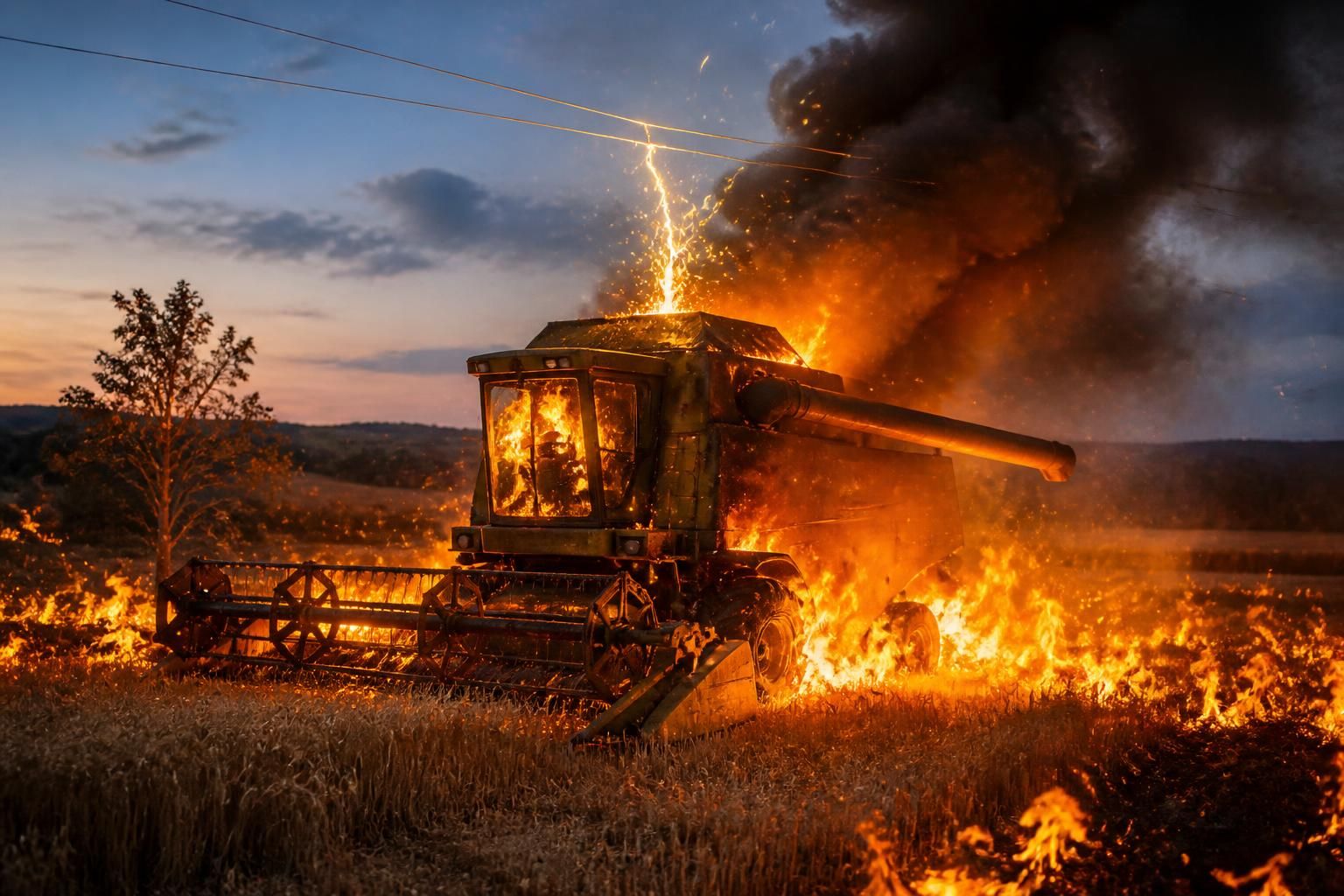 un contact électrique de 20 000 volts avec une moissonneuse-batteuse provoque un incendie qui détruit 3 hectares près de mont-saint-martin. découvrez les détails de cet accident spectaculaire.